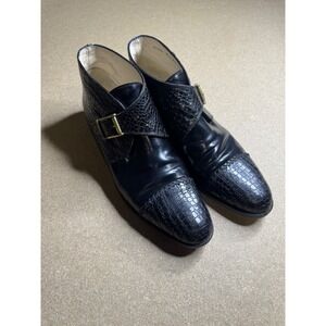 Bally Allison Black Leather Croc Embossed Monk Strap Ankle Boots Mad in Italy 8N